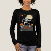 Funny Skeleton Dancing with "Happy Halloween" Bann Tri-Blend Shirt (Voorkant)