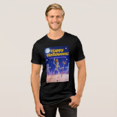 Funny Skeleton Dancing with "Happy Halloween" Bann Tri-Blend Shirt (Voorkant volledig)
