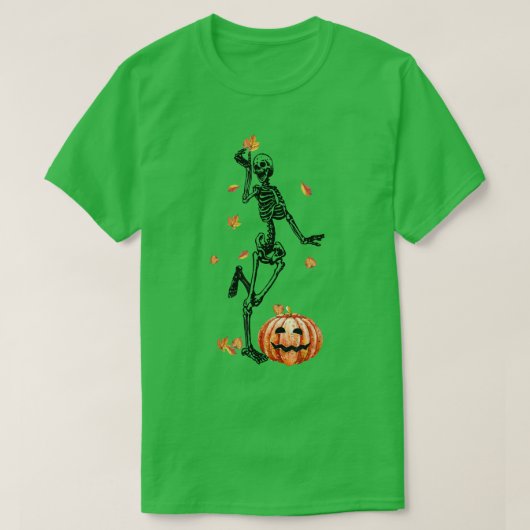 Funny Skeleton Dansend Fall Leaves Pumpkin Hwe T-shirt (Design voorkant)