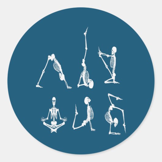 Funny skeleton ding yoga pose Men Women Ronde Sticker (Voorkant)