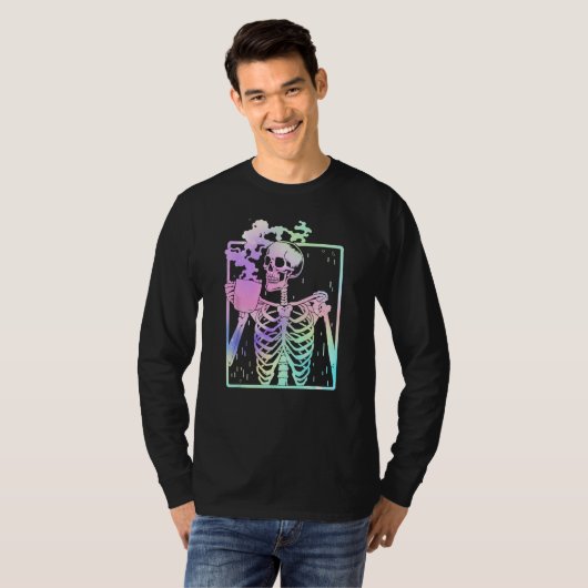 Funny Skeleton Drinking Coffee Caffeine Coffee B T-shirt (Voorkant volledig)