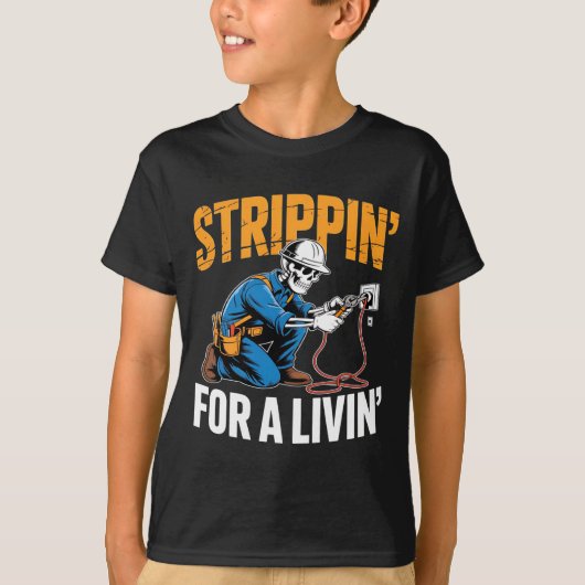 Funny Skeleton Electrician N For A Livin Long Slee T-shirt (Voorkant)