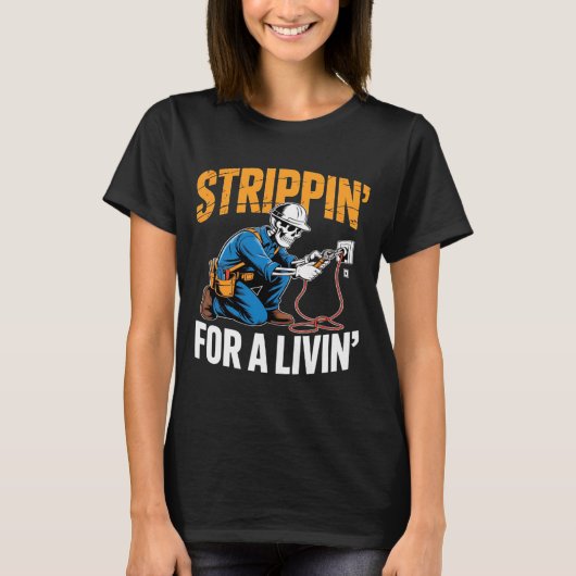 Funny Skeleton Electrician N For A Livin Long Slee T-shirt (Voorkant)