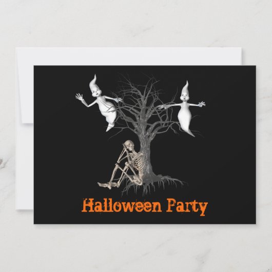 Funny Skeleton en Ghosts Halloween Invitation Kaart (Voorkant)