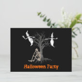 Funny Skeleton en Ghosts Halloween Invitation Kaart (Staand voorkant)