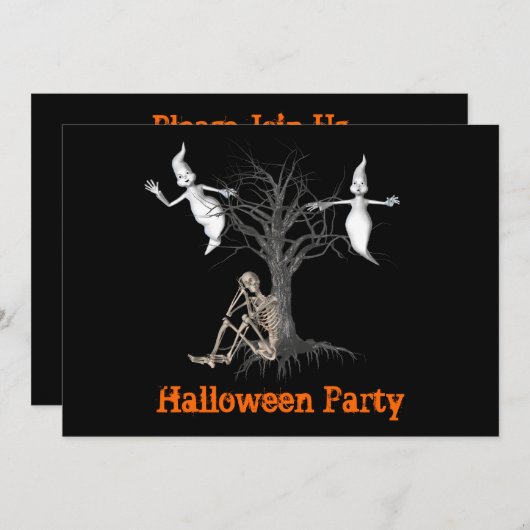 Funny Skeleton en Ghosts Halloween Invitation Kaart (Voorkant / Achterkant)