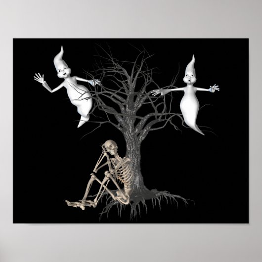 Funny Skeleton en Ghosts Halloween Poster (Voorkant)