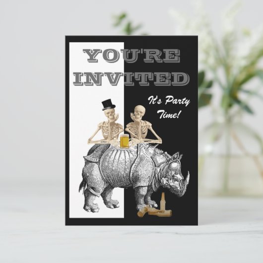 Funny skeleton en rhino kaart (Staand voorkant)