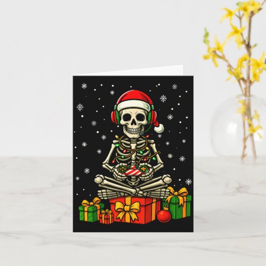 Funny Skeleton Game Controller Xmas Lights Men Wom Kaart (Gele Bloem)