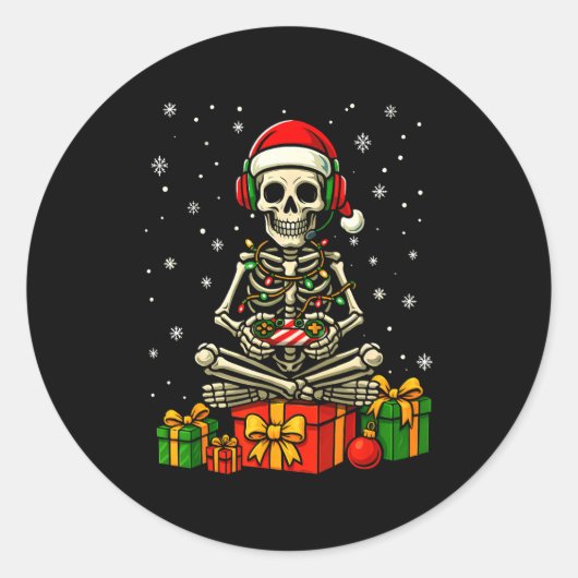 Funny Skeleton Game Controller Xmas Lights Men Wom Ronde Sticker (Voorkant)