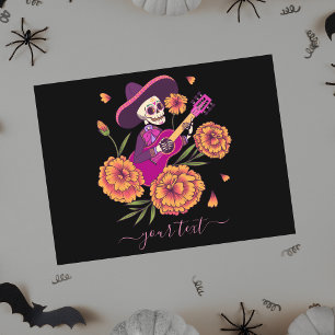 Funny Skeleton Guitar Dia de los Muertos Briefkaar Feestdagenkaart