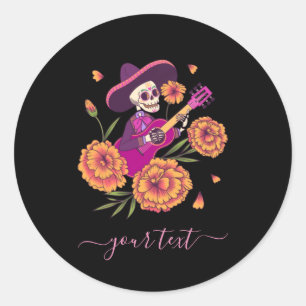 Funny Skeleton Guitar Modern Trendy Text Ronde Sticker