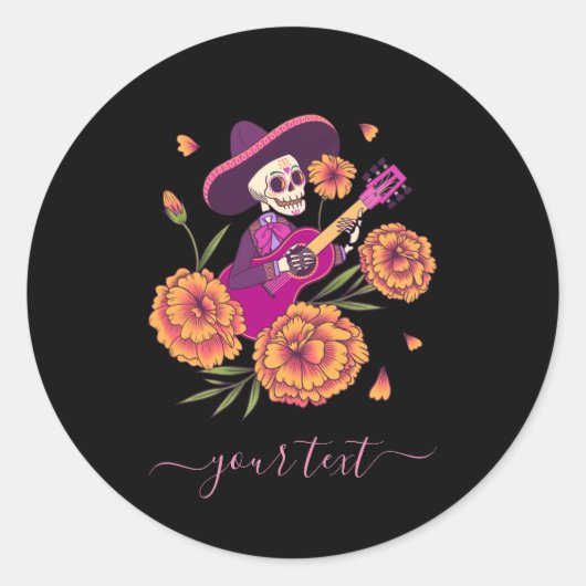 Funny Skeleton Guitar Modern Trendy Text Ronde Sticker (Voorkant)