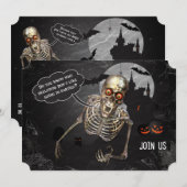 Funny Skeleton Halloween Party Invitation Kaart (Voorkant / Achterkant)