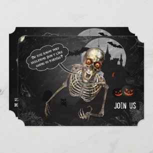 Funny Skeleton Halloween Party Invitation Kaart