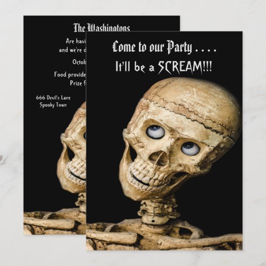 Funny Skeleton Halloween Party Kaart (Voorkant / Achterkant)