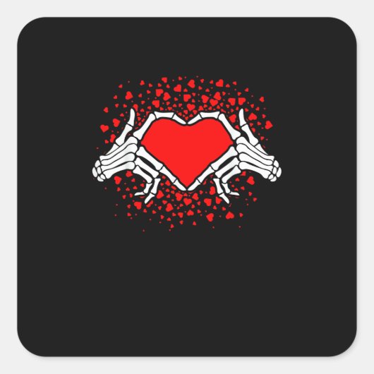 Funny Skeleton Hand Heart Valentijnsdag Vierkante Sticker (Voorkant)