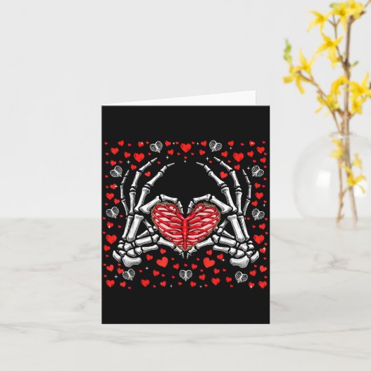 Funny Skeleton Hand Heart Valentines Day Bones Lov Kaart (Gele Bloem)