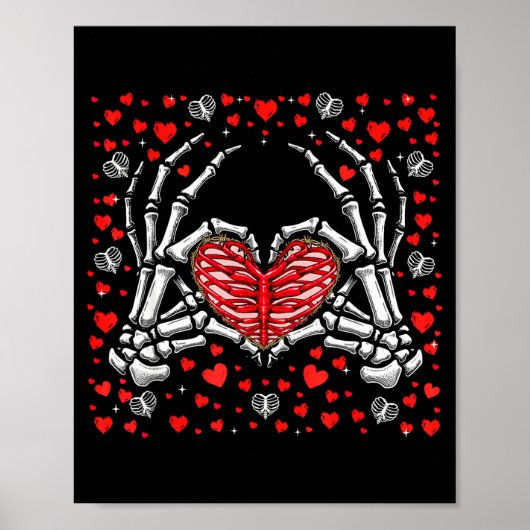 Funny Skeleton Hand Heart Valentines Day Bones Lov Poster (Voorkant)