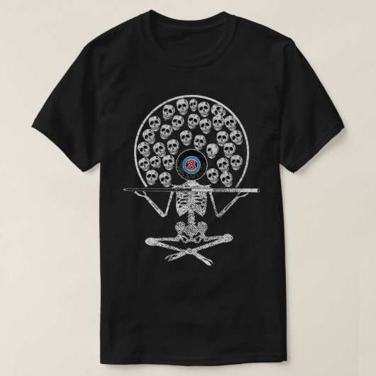 FUNNY SkeletON Head 8 BALL BILLIARDS POOL Shootin T-shirt (Design voorkant)