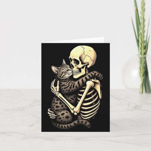 Funny Skeleton Hugging Cat Halloween Cat Lover Mom Kaart (Voorkant)