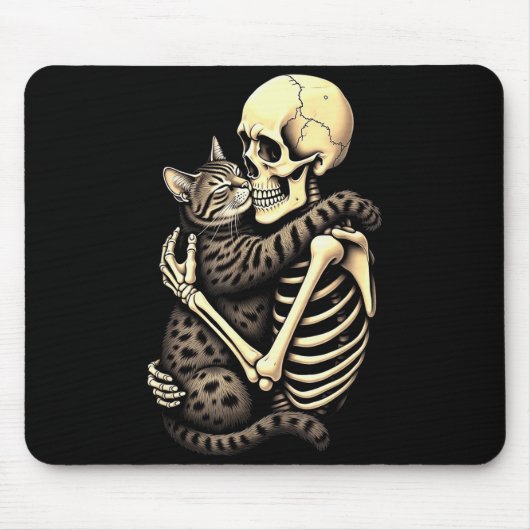 Funny Skeleton Hugging Cat Halloween Cat Lover Mom Muismat (Voorkant)