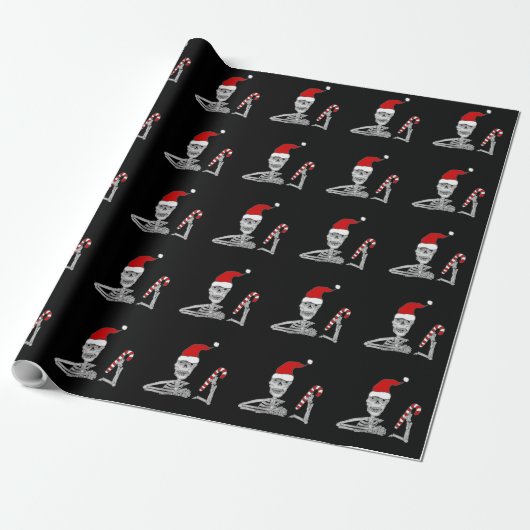 Funny Skeleton in Santa hat Christmas Cadeaupapier (Uitgerold)