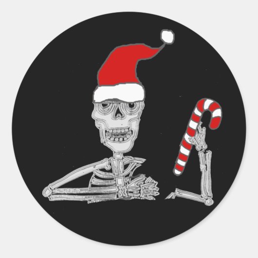 Funny Skeleton in Santa hat Christmas Ronde Sticker (Voorkant)