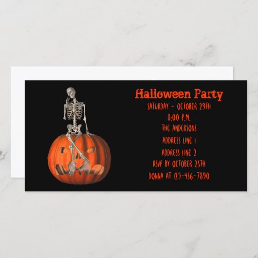 Funny Skeleton Jack O Lantern Halloween Invite (Voorkant / Achterkant)