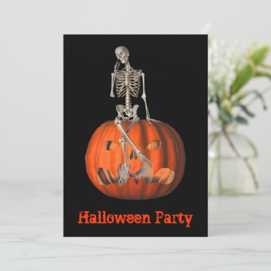 Funny Skeleton Jack O Lantern Halloween Uitnodigin Kaart (Staand voorkant)