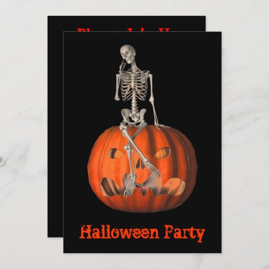 Funny Skeleton Jack O Lantern Halloween Uitnodigin Kaart (Voorkant / Achterkant)