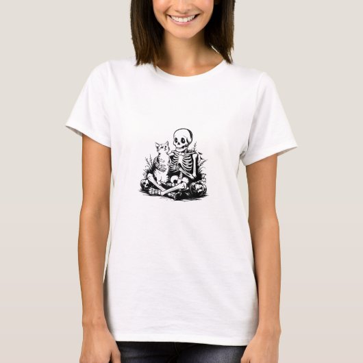Funny Skeleton Kat Schedel Kitty Schattige Kat Got T-shirt (Voorkant)