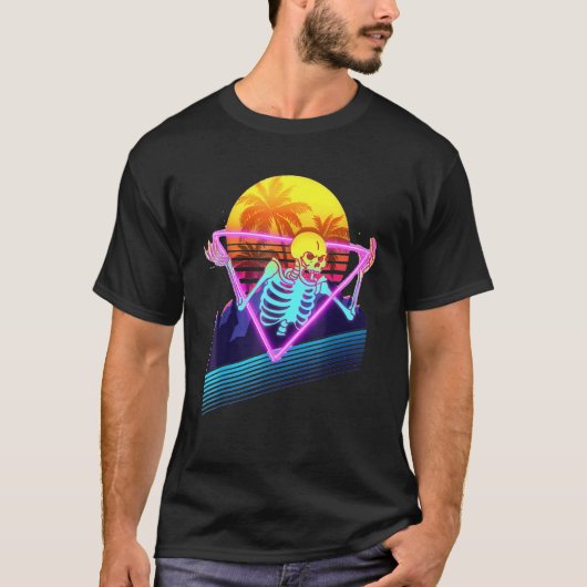 Funny Skeleton Meme Retro 80s Vaporwave Outrun Sty T-shirt (Voorkant)