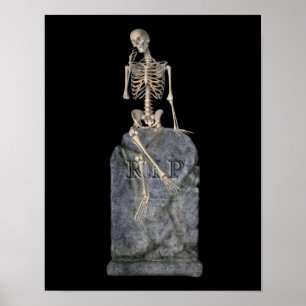 Funny Skeleton op Tombstone Halloween Poster