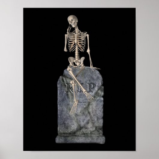 Funny Skeleton op Tombstone Halloween Poster (Voorkant)