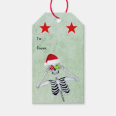 Funny Skeleton Ornament Eyes Red Stars Green Cadeaulabel (Voorkant)