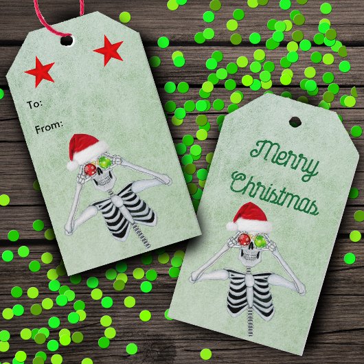 Funny Skeleton Ornament Eyes Red Stars Green Cadeaulabel