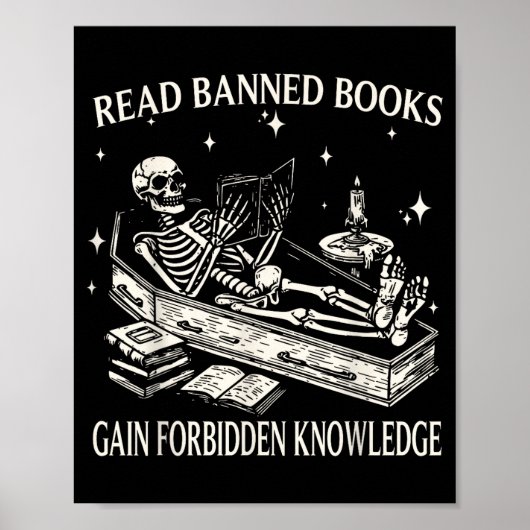 Funny Skeleton Read Banned Books Gain Forbidden Kn Poster (Voorkant)