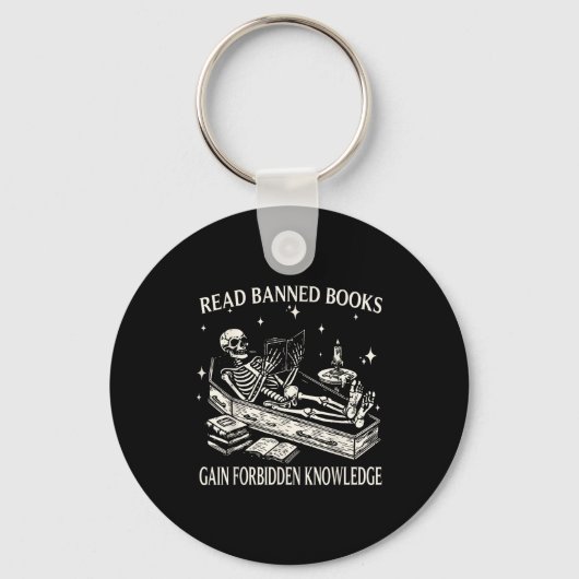 Funny Skeleton Read Banned Books Gain Forbidden Kn Sleutelhanger (Voorkant)