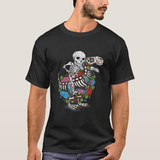 Funny Skeleton Riding Dinosaur T Rex Dia De Los Mu T-shirt (Voorkant)