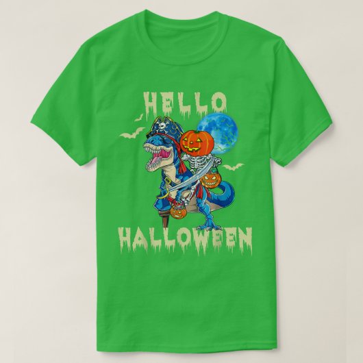 Funny Skeleton Riding Mummy Dinosaur T re Pumpkin T-shirt (Design voorkant)