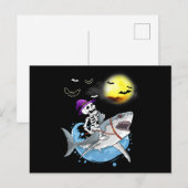 Funny Skeleton Riding Shark Halloween Boys Girls Uitnodiging Briefkaart (Voorkant / Achterkant)