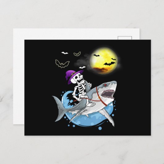 Funny Skeleton Riding Shark Halloween Boys Girls Uitnodiging Briefkaart (Voorkant / Achterkant)