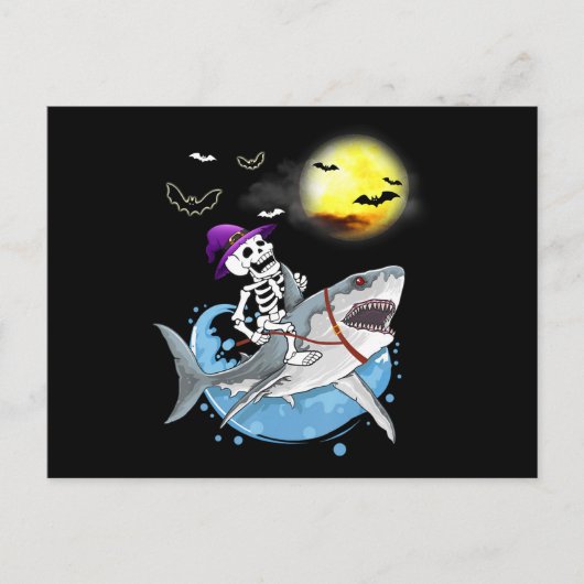 Funny Skeleton Riding Shark Halloween Boys Girls Uitnodiging Briefkaart (Voorkant)