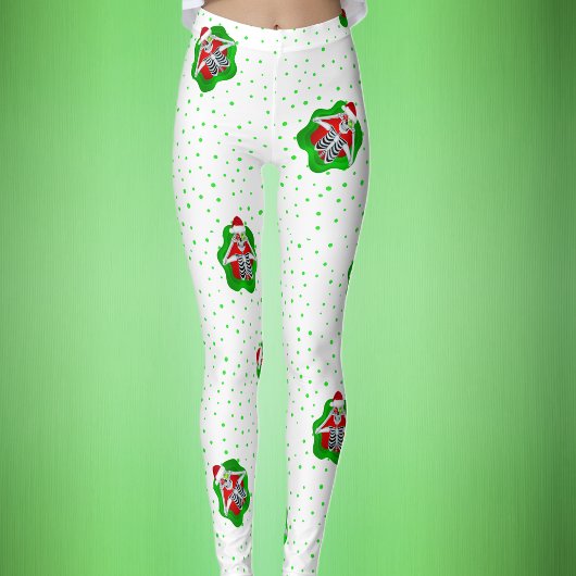 Funny Skeleton Santa Hat Rode Groene Stippen op Wi Leggings