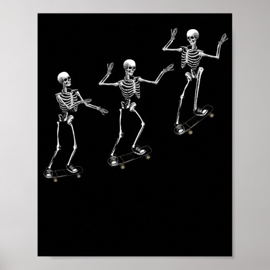 Funny Skeleton Skateboard Shirt Poster (Voorkant)