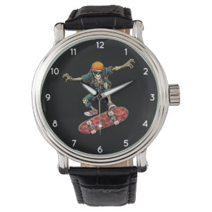 Funny Skeleton Skateboard  Skateboarden Horloge