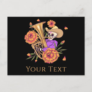 Funny Skeleton Skull Musician Floral Day of Dead Feestdagenkaart