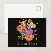 Funny Skeleton Skull Musician Floral Day of Dead Feestdagenkaart (Voorkant / Achterkant)