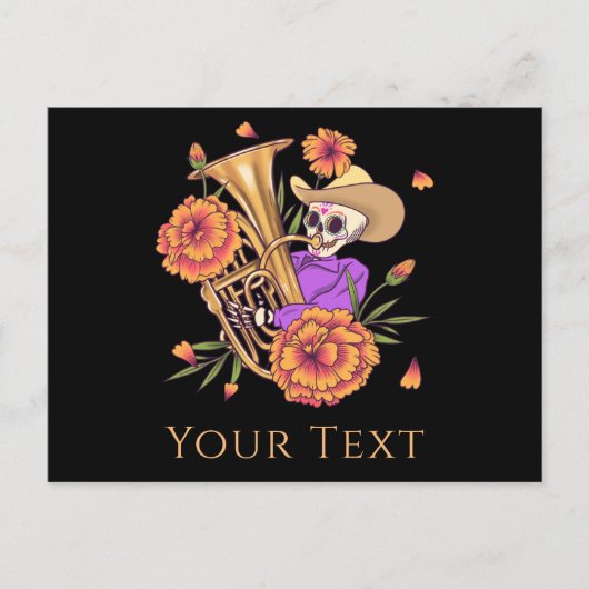 Funny Skeleton Skull Musician Floral Day of Dead Feestdagenkaart (Voorkant)
